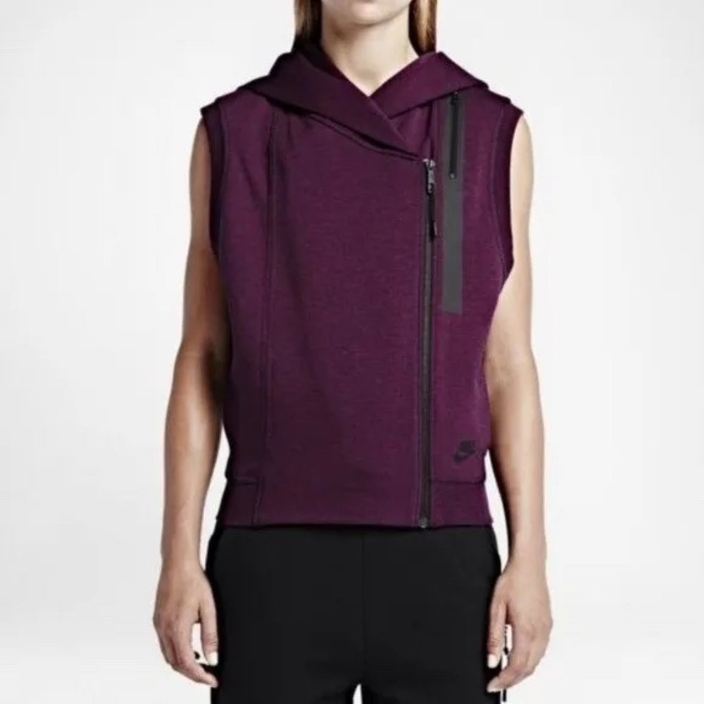 Nike Tech Fleece Hooded Full Zip Vest Plum Purple Size Small